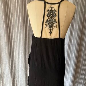 Black Ruffled Om Sacred Lotus Tatoo Dress with Back Detail